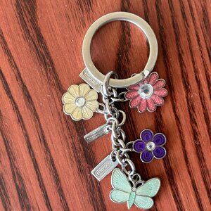 Coach Floral Butterfly Daisy Spring Key Ring/Key Chain/Purse Charm Silver Enamel